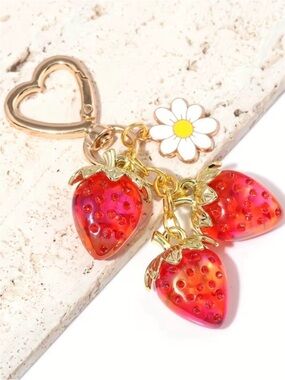 New Red Strawberry Daisy Bag Charm
